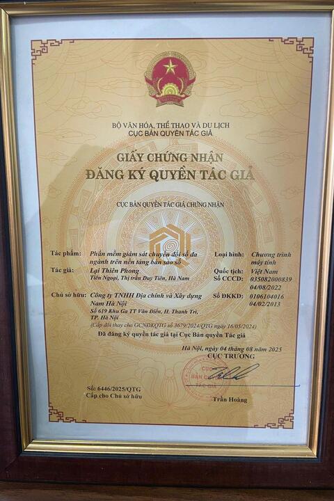 Giấy chứng nhận đăng ký quyền tác giả: Phần mềm giám sát chuyển đổi số đa ngành trên nền tảng bản sao số